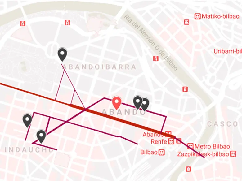 Mapa con jerarquia de ejes comerciales en los que se ve la ubicación de los locales analizados